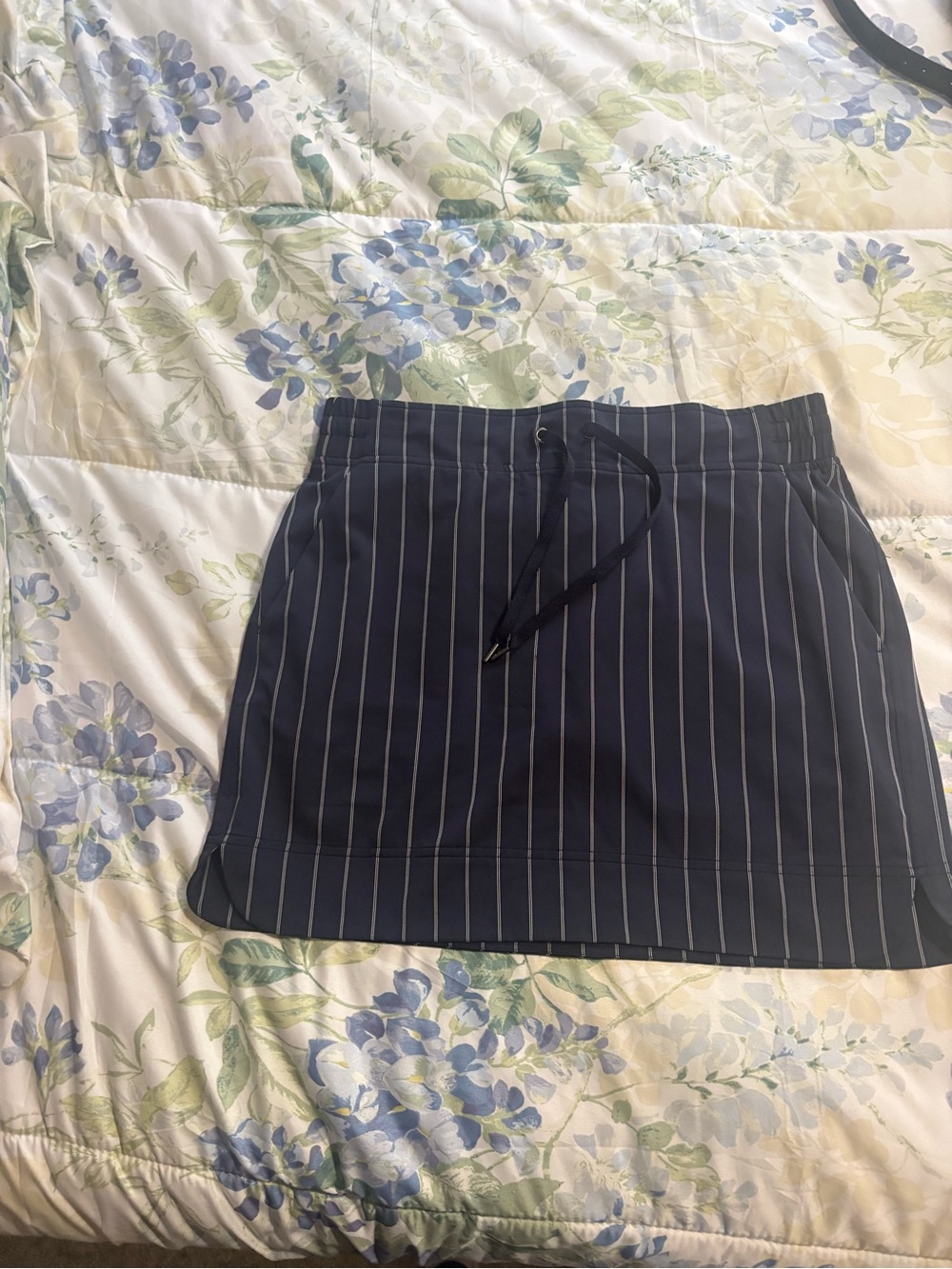 Athleta Striped Drawstring Navy Mini Skirt